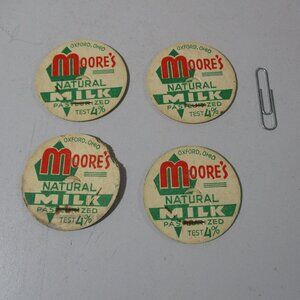 Vintage Lot of 4 Moore's Dairy Bottle Caps Lids Tops Oxford Ohio